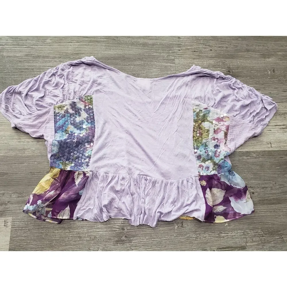 Free People Loose Fitting Sequin w. Floral Design Shirt | Size XS - Picture 2 of 11